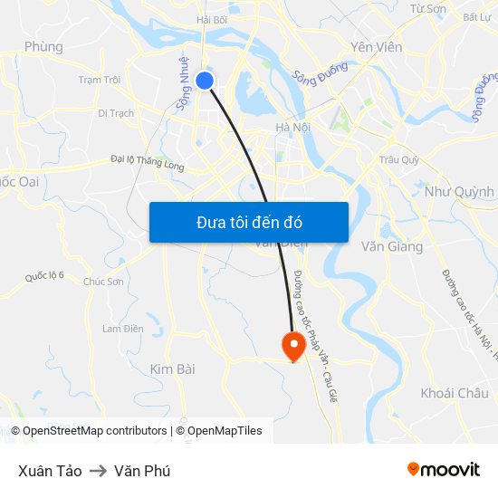 Xuân Tảo to Văn Phú map