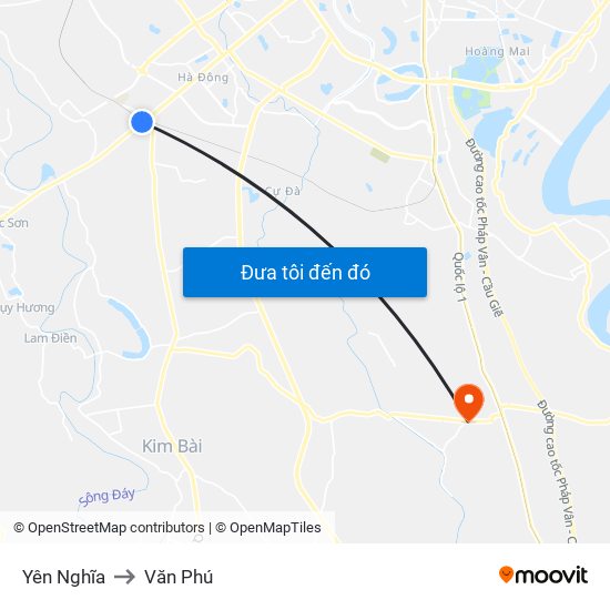 Yên Nghĩa to Văn Phú map