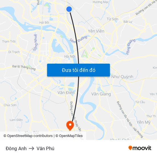 Đông Anh to Văn Phú map
