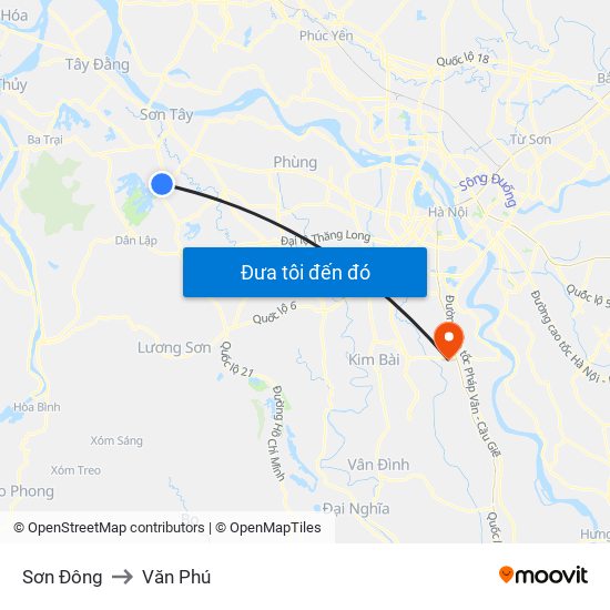 Sơn Đông to Văn Phú map