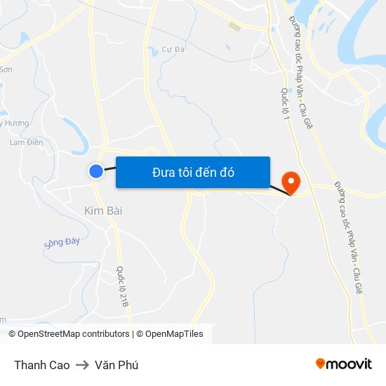 Thanh Cao to Văn Phú map