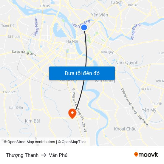 Thượng Thanh to Văn Phú map