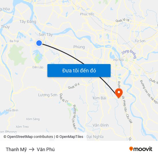 Thanh Mỹ to Văn Phú map