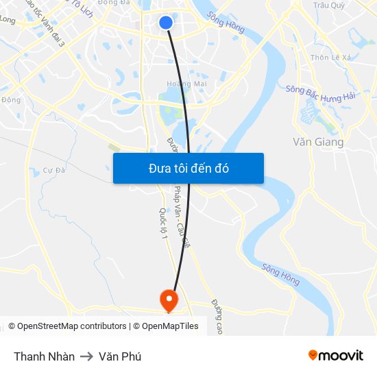 Thanh Nhàn to Văn Phú map