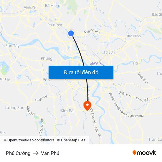 Phú Cường to Văn Phú map