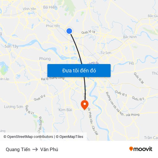 Quang Tiến to Văn Phú map