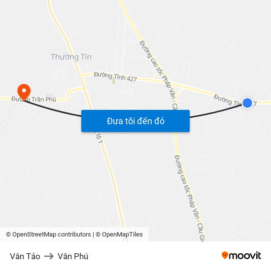 Vân Tảo to Văn Phú map