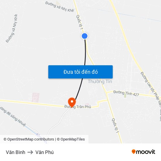 Văn Bình to Văn Phú map