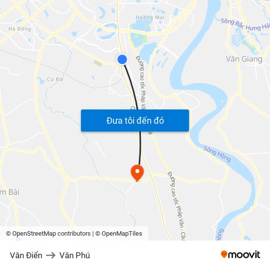 Văn Điển to Văn Phú map