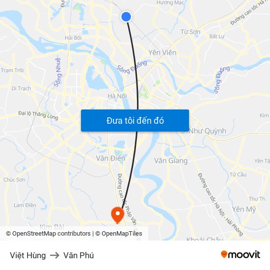 Việt Hùng to Văn Phú map