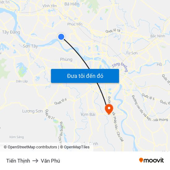 Tiến Thịnh to Văn Phú map