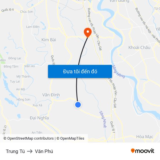 Trung Tú to Văn Phú map
