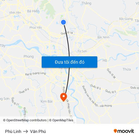 Phù Linh to Văn Phú map
