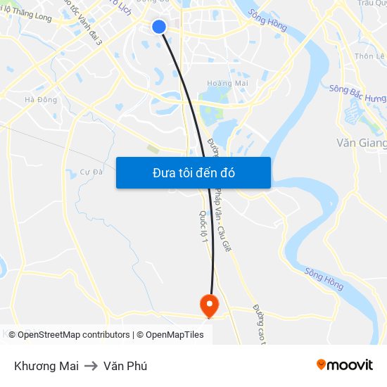 Khương Mai to Văn Phú map