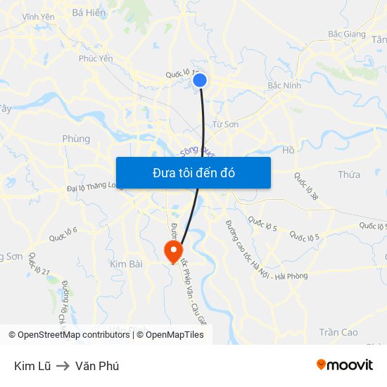 Kim Lũ to Văn Phú map
