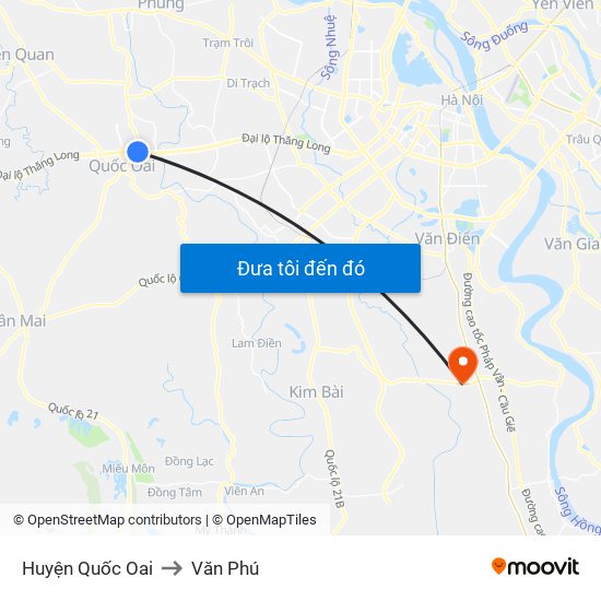 Huyện Quốc Oai to Văn Phú map