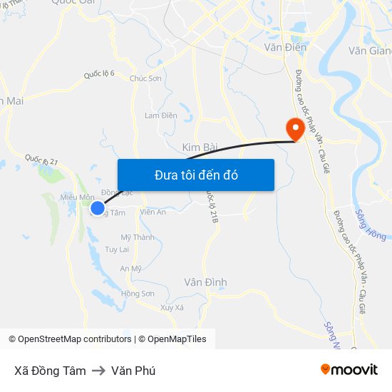 Xã Đồng Tâm to Văn Phú map