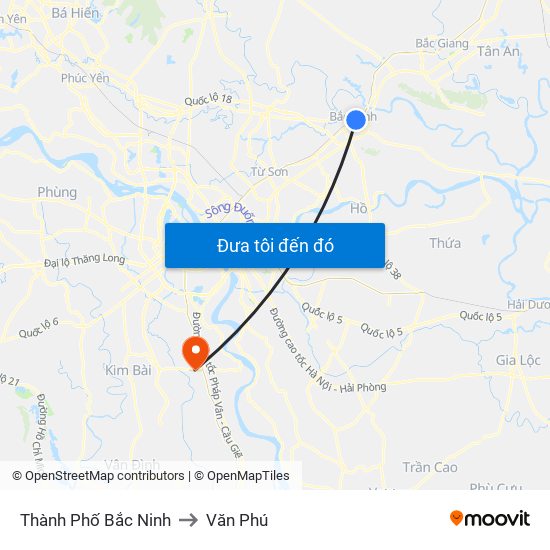 Thành Phố Bắc Ninh to Văn Phú map