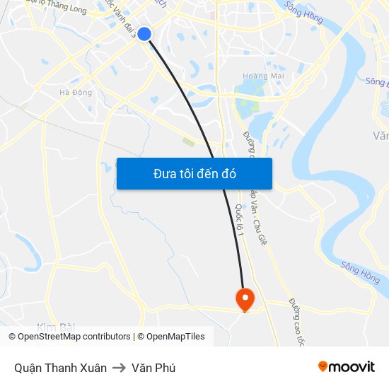 Quận Thanh Xuân to Văn Phú map