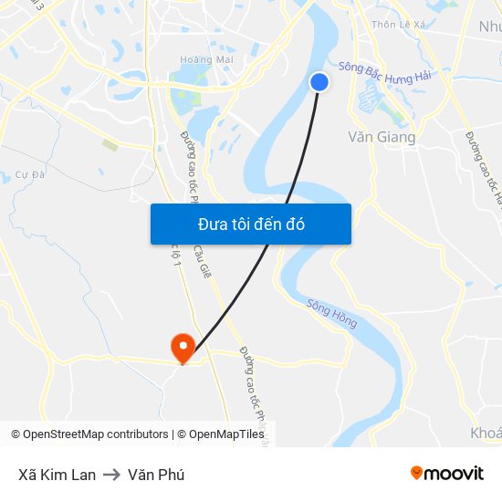 Xã Kim Lan to Văn Phú map