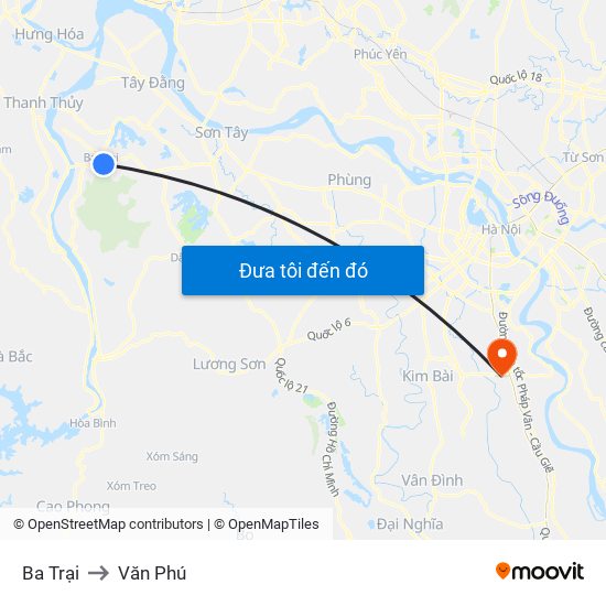 Ba Trại to Văn Phú map