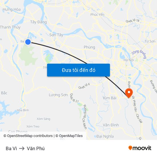 Ba Vì to Văn Phú map