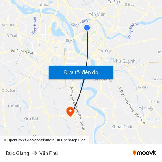 Đức Giang to Văn Phú map