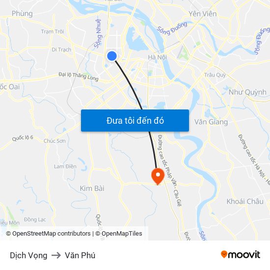 Dịch Vọng to Văn Phú map