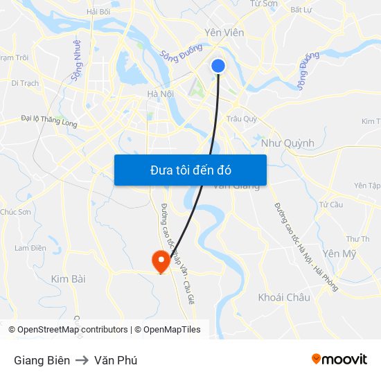 Giang Biên to Văn Phú map