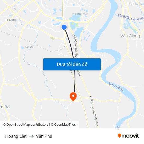 Hoàng Liệt to Văn Phú map