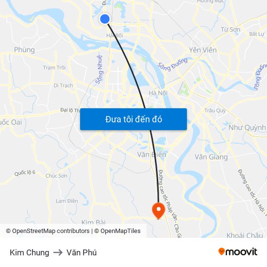 Kim Chung to Văn Phú map