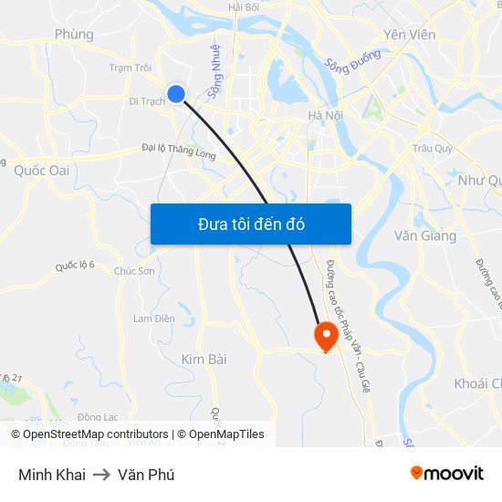 Minh Khai to Văn Phú map