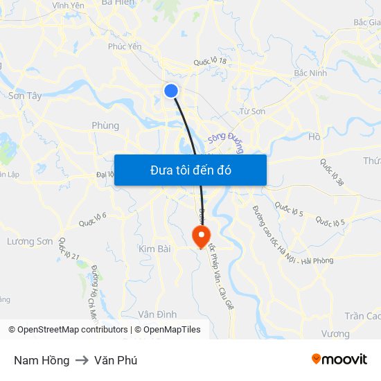 Nam Hồng to Văn Phú map