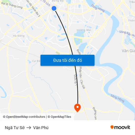 Ngã Tư Sở to Văn Phú map