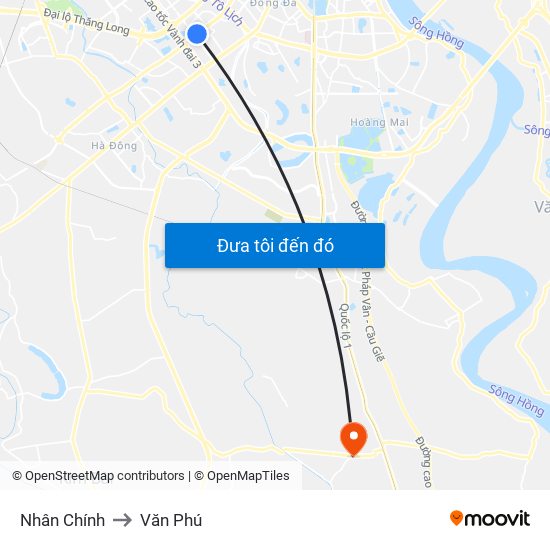 Nhân Chính to Văn Phú map