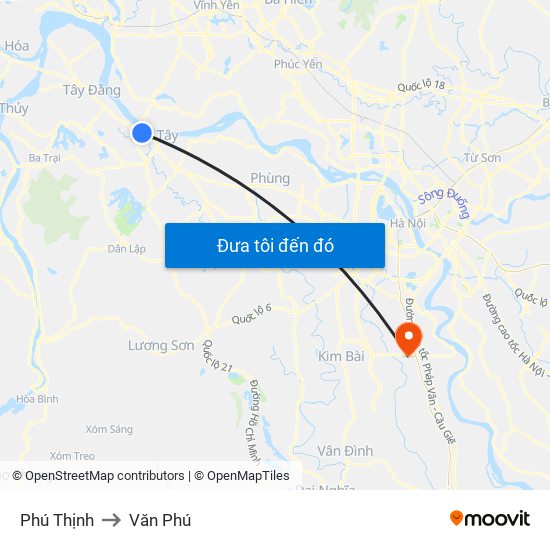 Phú Thịnh to Văn Phú map