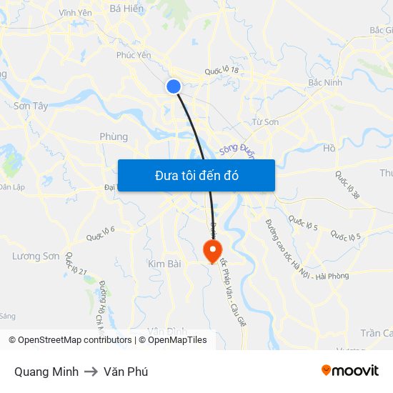 Quang Minh to Văn Phú map