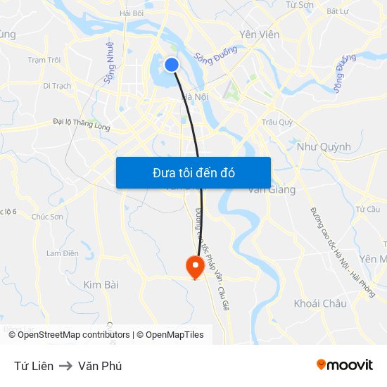 Tứ Liên to Văn Phú map