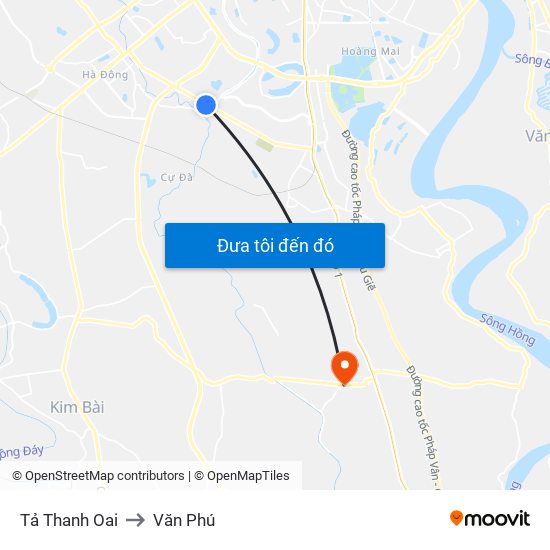 Tả Thanh Oai to Văn Phú map