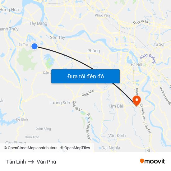 Tản Lĩnh to Văn Phú map