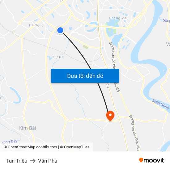 Tân Triều to Văn Phú map