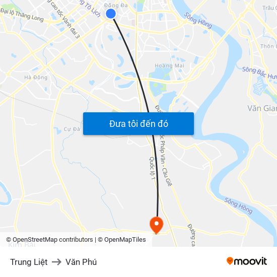 Trung Liệt to Văn Phú map