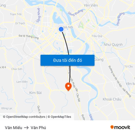 Văn Miếu to Văn Phú map