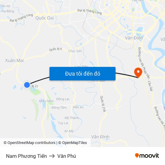 Nam Phương Tiến to Văn Phú map