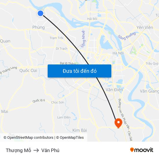 Thượng Mỗ to Văn Phú map