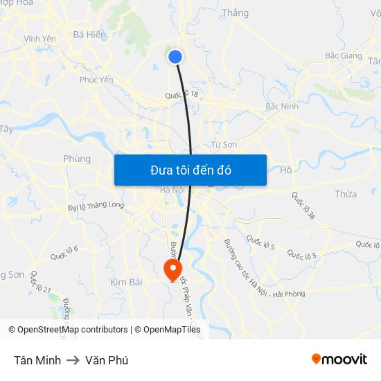 Tân Minh to Văn Phú map