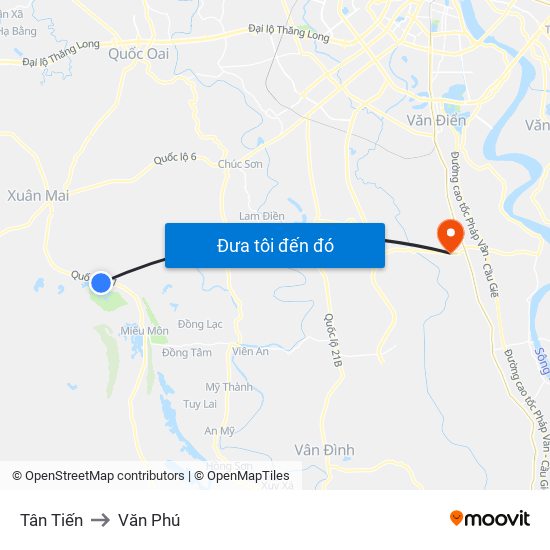 Tân Tiến to Văn Phú map