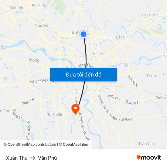 Xuân Thu to Văn Phú map