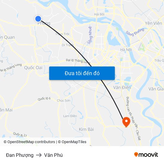 Đan Phượng to Văn Phú map