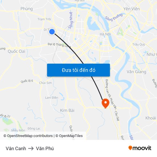 Vân Canh to Văn Phú map
